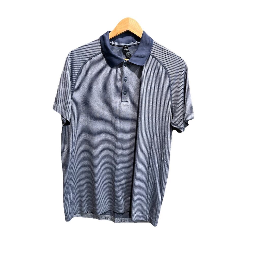 Lululemon Blue Striped Short Sleeve Men's Polo Shirt Size‎ L Get Outside Sweaty